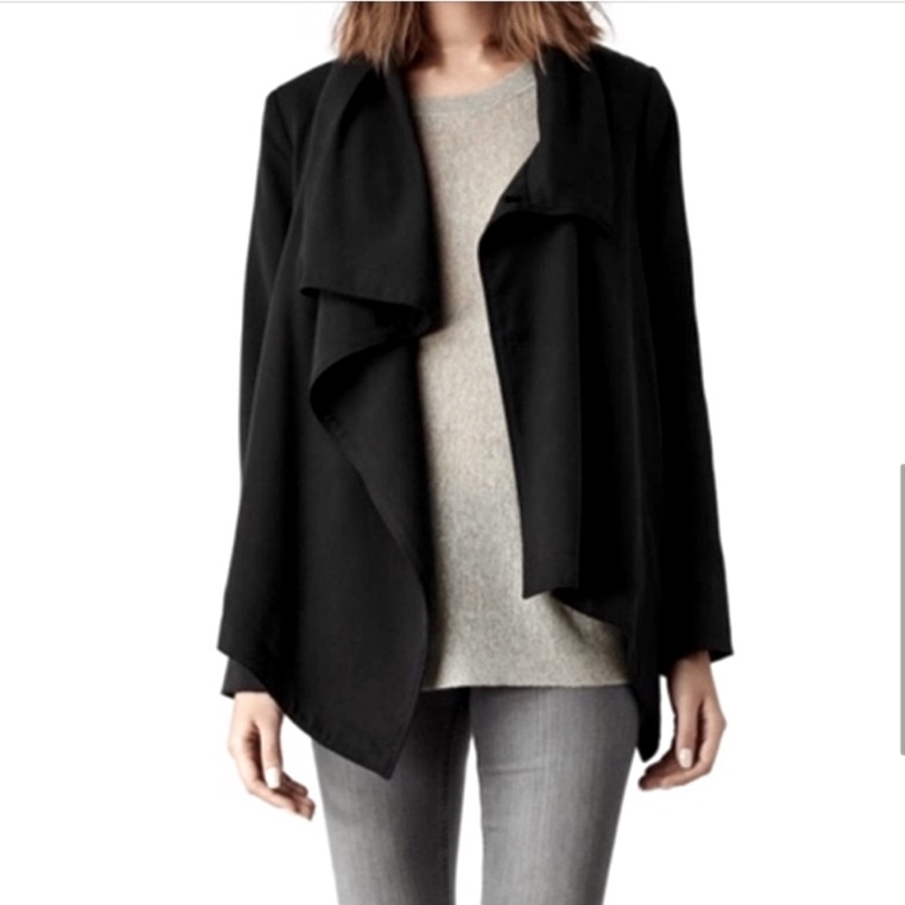 All Saints Black Bayle Monument Asymmetrical Draped Coat US size 8